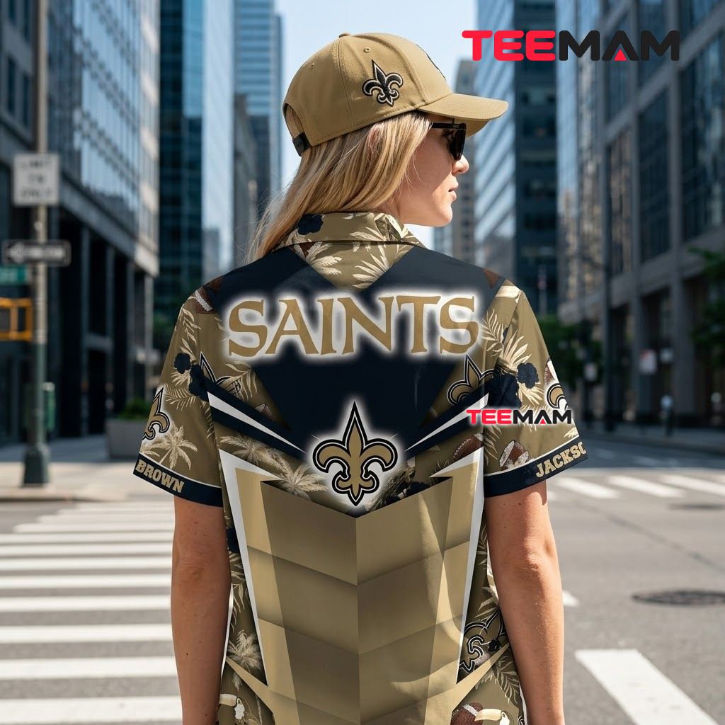 New Orleans Saints Hawaiian Shirt Personalized Dark Hibiscus Version 3 New Orleans Saints Hawaiian Shirt Personalized Dark Hibiscus Version 3