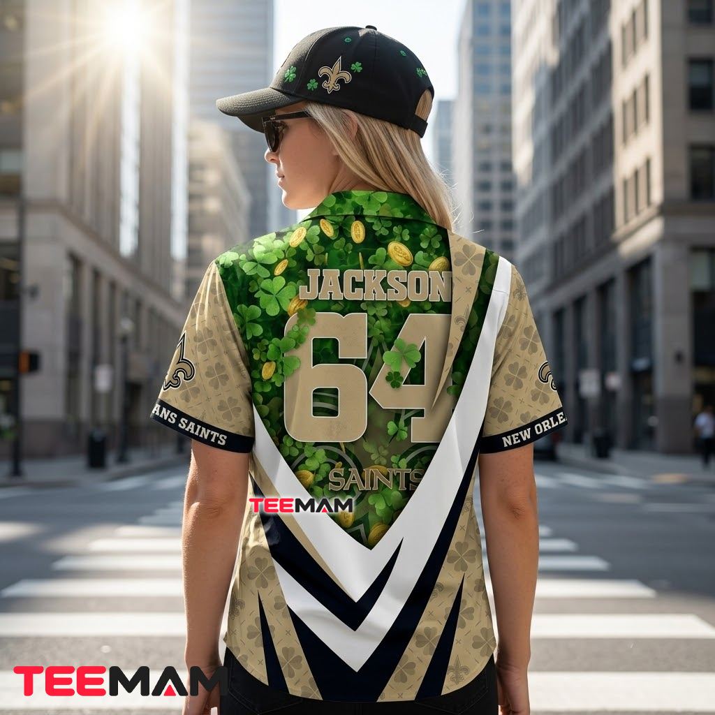 New Orleans Saints Hawaiian Shirt Personalized Shamrock Gold Version 3 New Orleans Saints Hawaiian Shirt Personalized Shamrock Gold Version 3