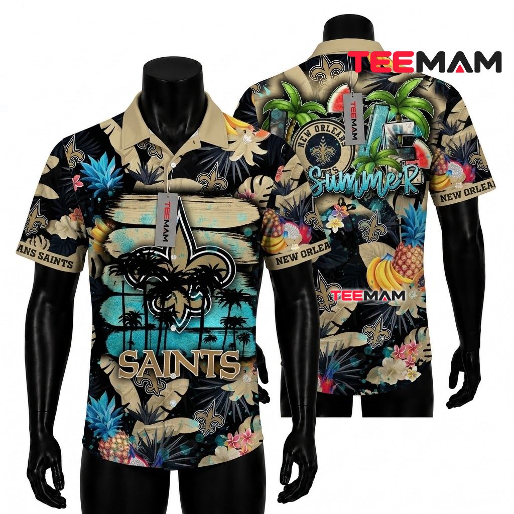 New Orleans Saints Hawaiian Shirt Pineapple Fruit Front