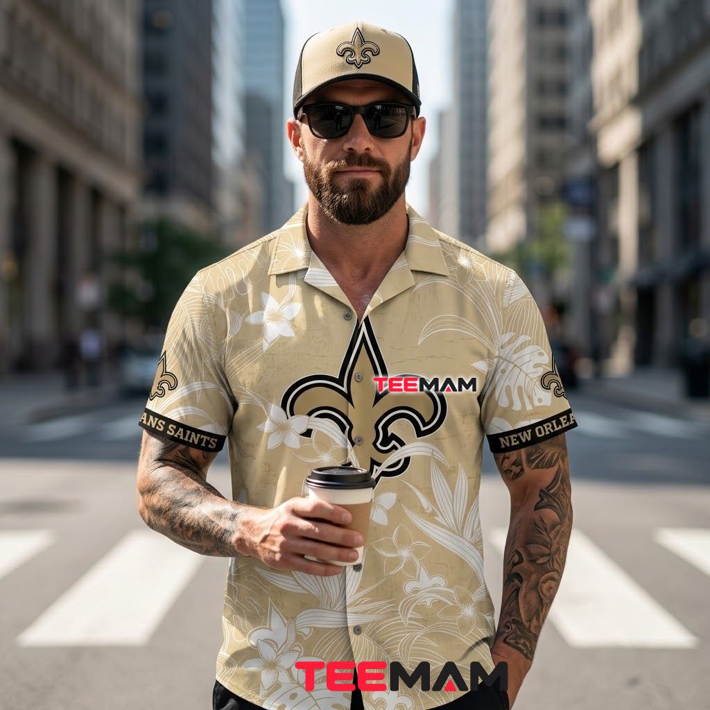 New Orleans Saints Hawaiian Shirt Plumeria Gold Back New Orleans Saints Hawaiian Shirt Plumeria Gold Back