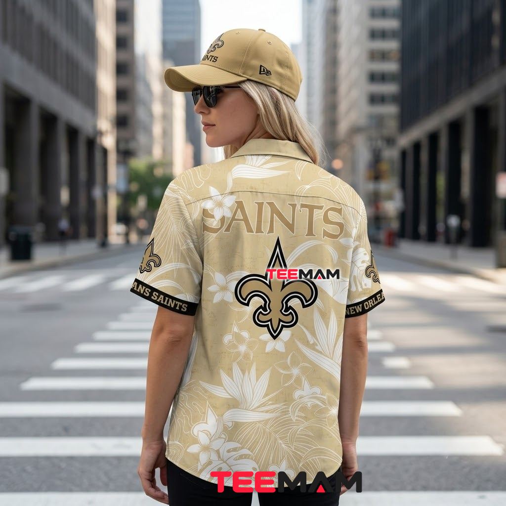 New Orleans Saints Hawaiian Shirt Plumeria Gold Version 3 New Orleans Saints Hawaiian Shirt Plumeria Gold Version 3