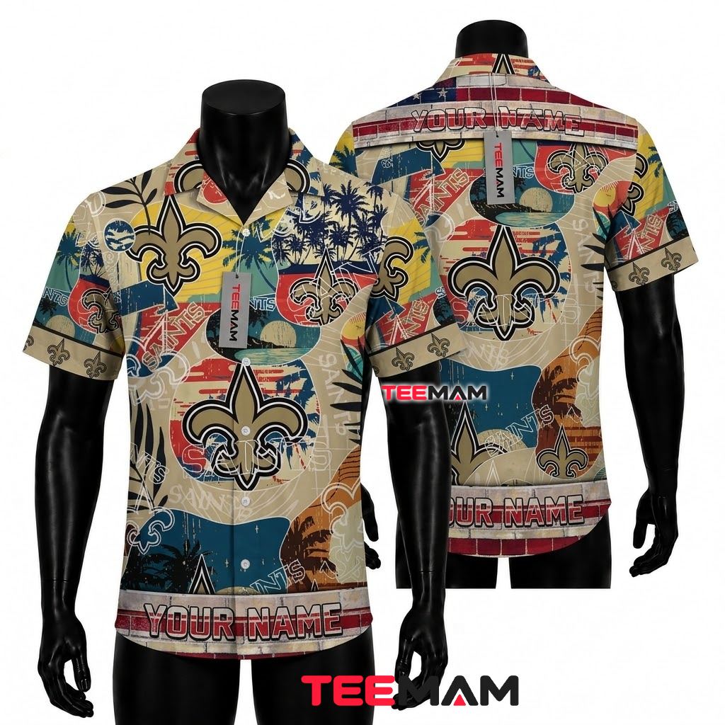 New Orleans Saints Hawaiian Shirt Retro Sunset Front