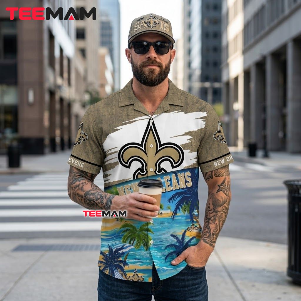 New Orleans Saints Hawaiian Shirt Tropical Island Beach Back New Orleans Saints Hawaiian Shirt Tropical Island Beach Back