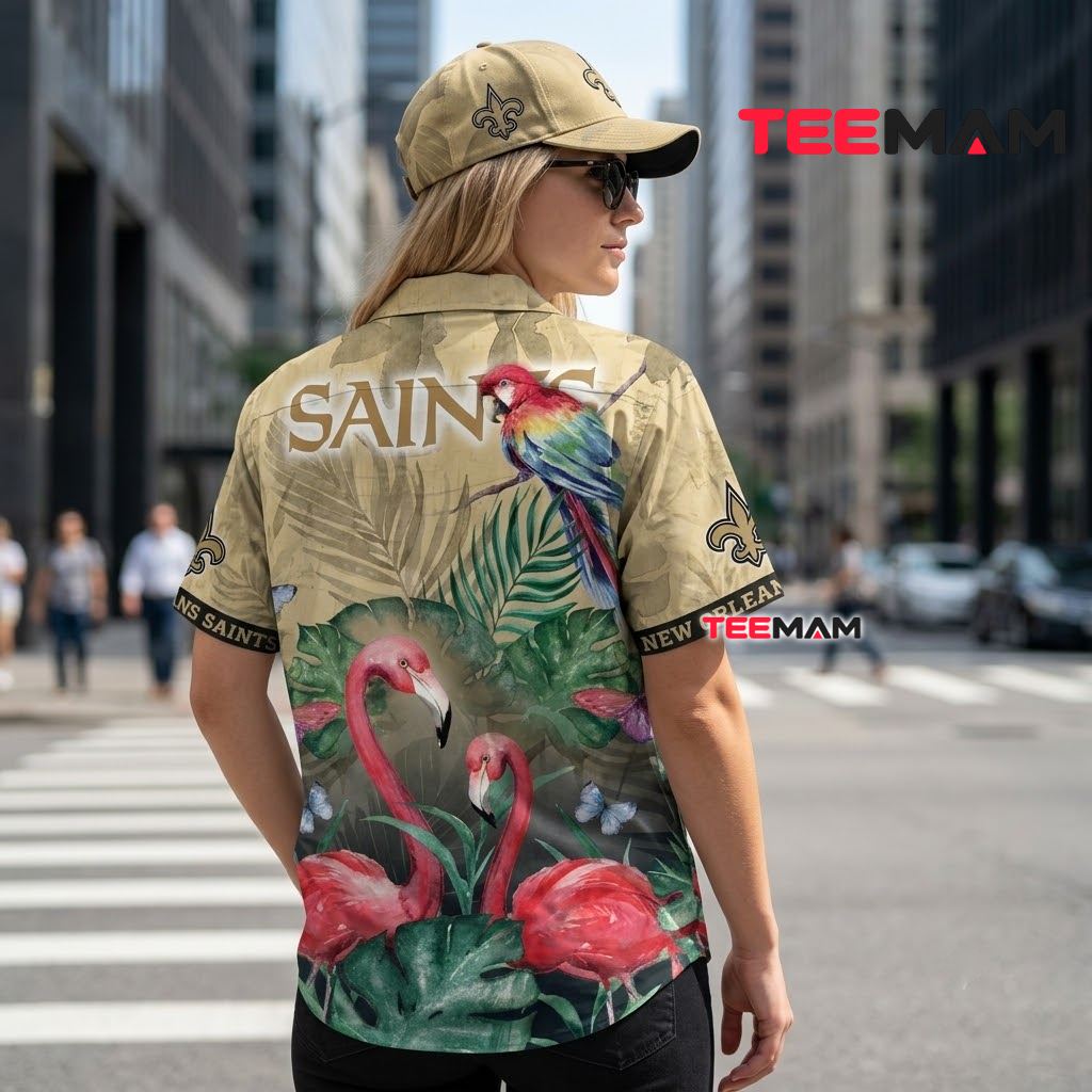 New Orleans Saints Tropical Shirt Flamingo Parrot Version 3 New Orleans Saints Tropical Shirt Flamingo Parrot Version 3