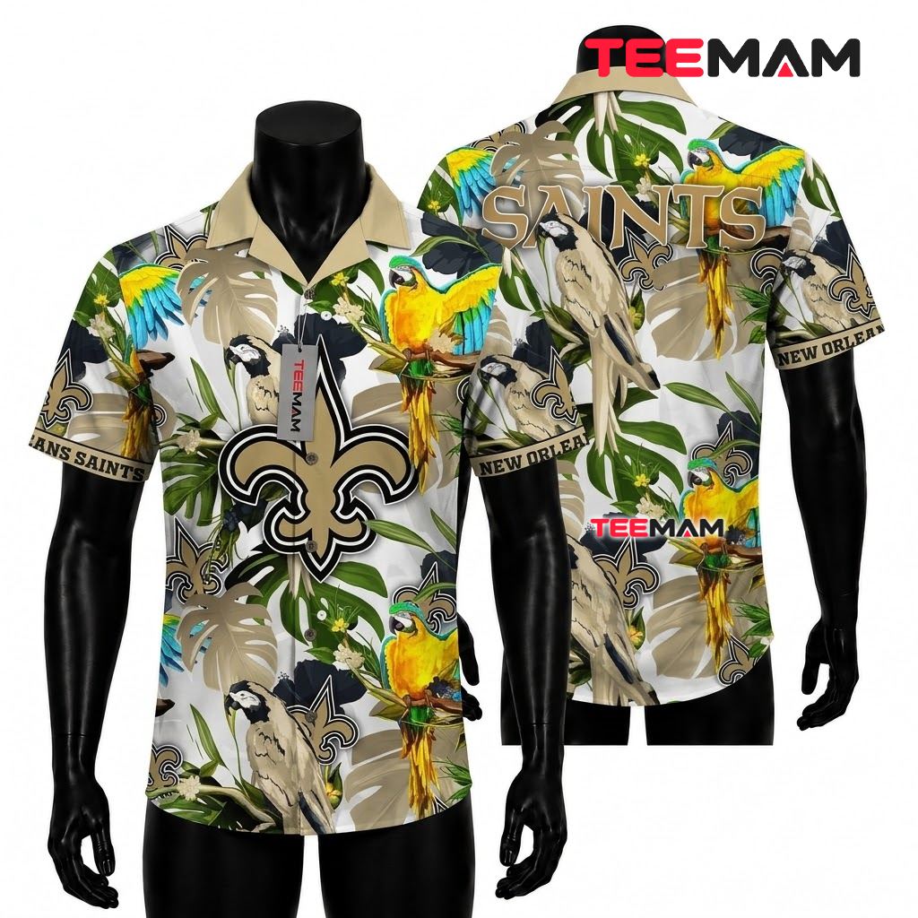 New Orleans Saints Tropical Shirt Macaw Parrot Front