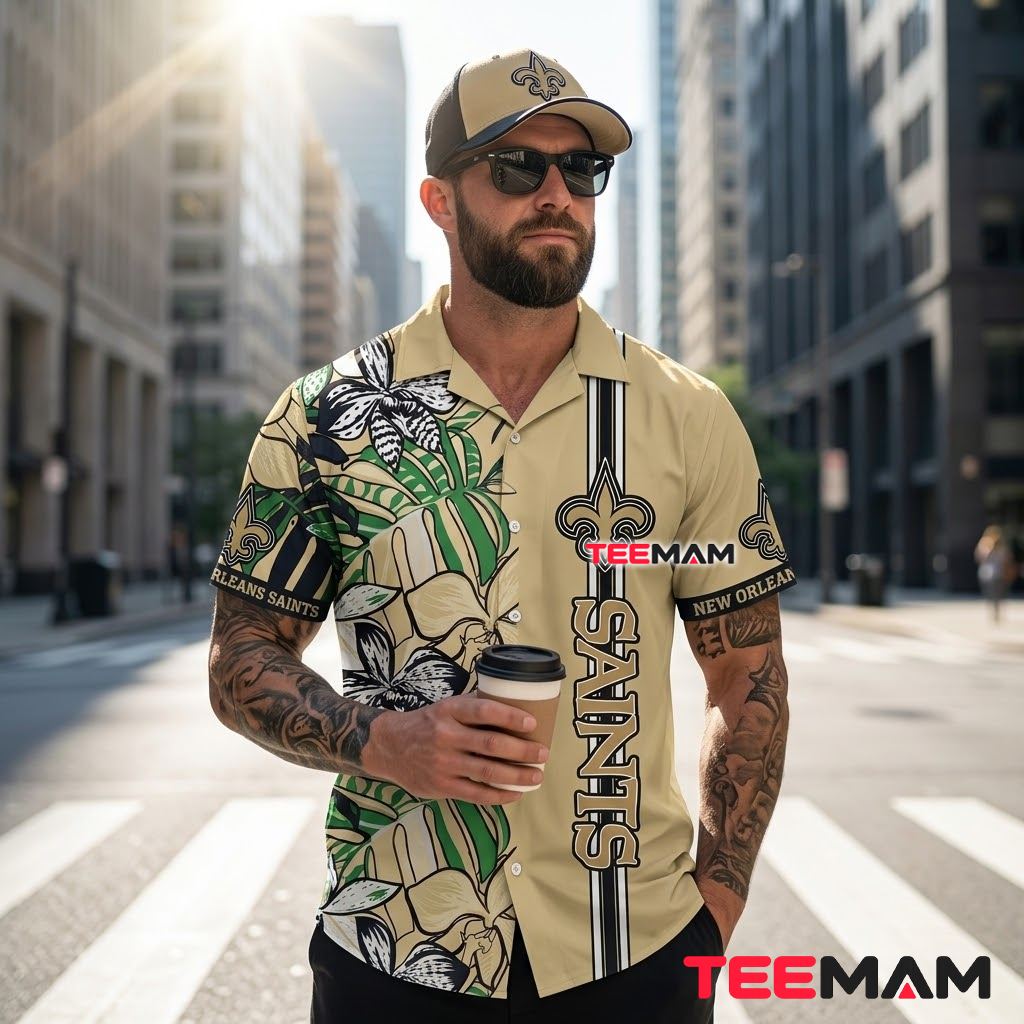 New Orleans Saints Tropical Shirt Orchid Leaf Back New Orleans Saints Tropical Shirt Orchid Leaf Back