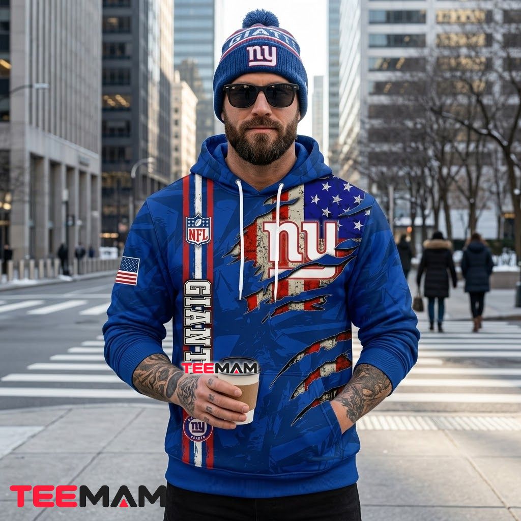 New York Giants 3D Hoodie American Flag Claw Mark Back New York Giants 3D Hoodie American Flag Claw Mark Back