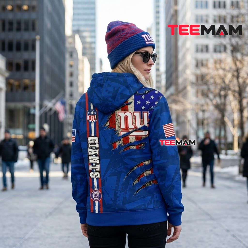 New York Giants 3D Hoodie American Flag Claw Mark Version 3 New York Giants 3D Hoodie American Flag Claw Mark Version 3