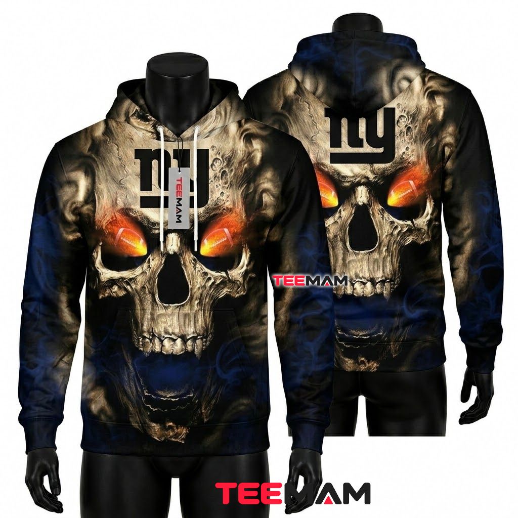 New York Giants 3D Hoodie Fire Eye Skull Football Front