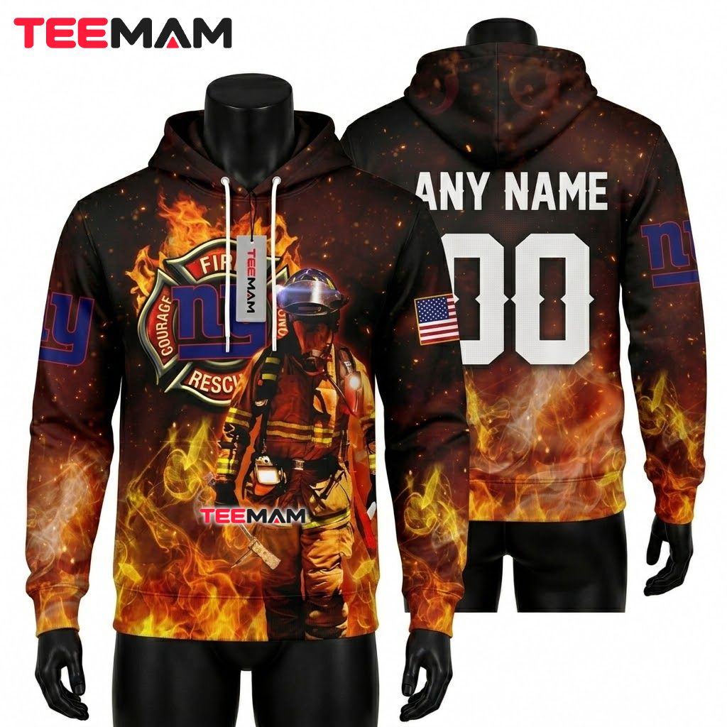 New York Giants 3D Hoodie Firefighter Flame Rescue Badge Front