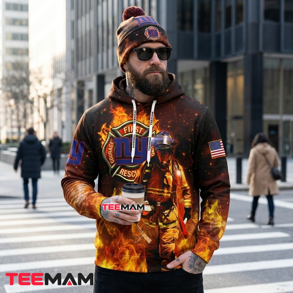 New York Giants 3D Hoodie Firefighter Flame Rescue Badge Back New York Giants 3D Hoodie Firefighter Flame Rescue Badge Back