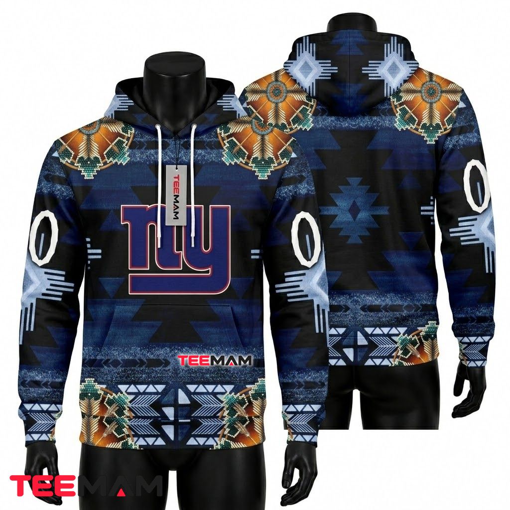New York Giants 3D Hoodie Native American Aztec Pattern Front