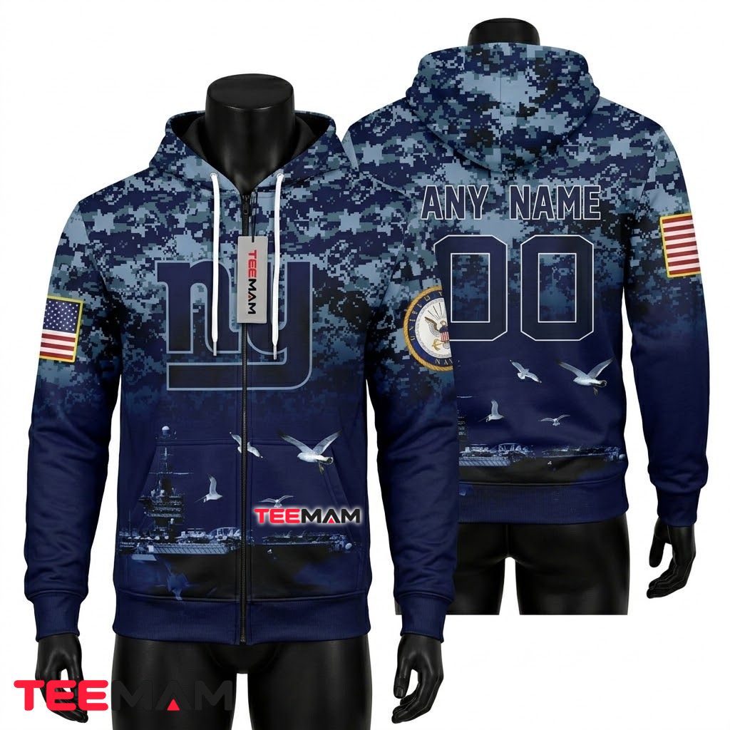 New York Giants 3D Hoodie Navy Digital Camo Warship Front