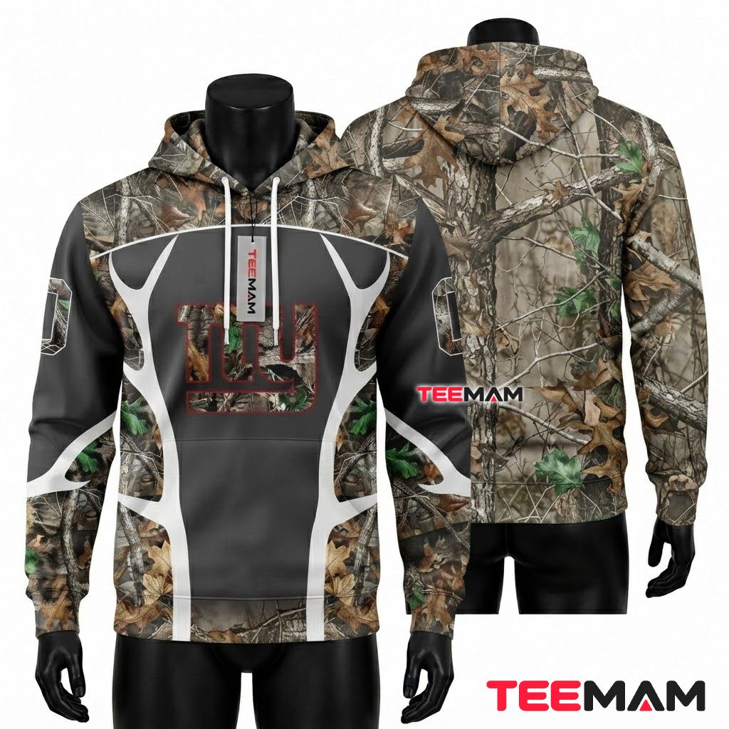 New York Giants 3D Hoodie Realtree Camo Hunting Pattern Front