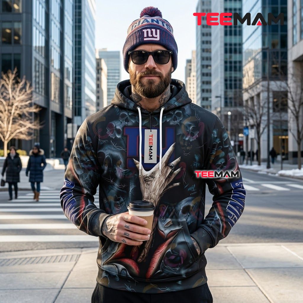 New York Giants 3D Hoodie Rock Hand Tattoo Skull Fog Back New York Giants 3D Hoodie Rock Hand Tattoo Skull Fog Back