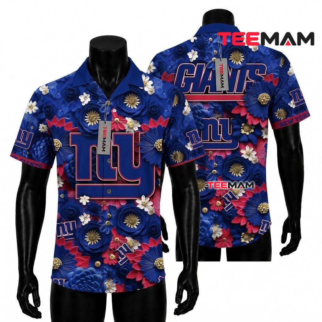 New York Giants Hawaiian Shirt 3D Daisy Front