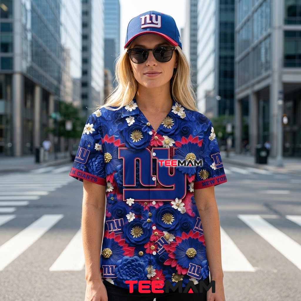 New York Giants Hawaiian Shirt 3D Daisy Back New York Giants Hawaiian Shirt 3D Daisy Back