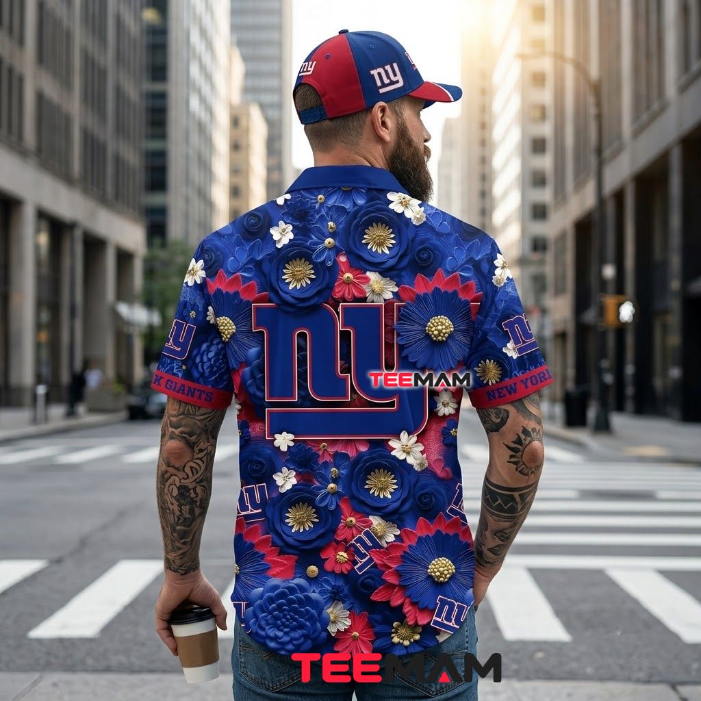 New York Giants Hawaiian Shirt 3D Daisy Version 3 New York Giants Hawaiian Shirt 3D Daisy Version 3