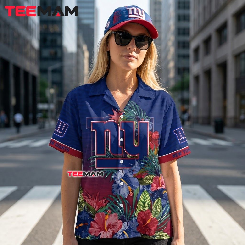 New York Giants Hawaiian Shirt Custom Name Hibiscus Back New York Giants Hawaiian Shirt Custom Name Hibiscus Back