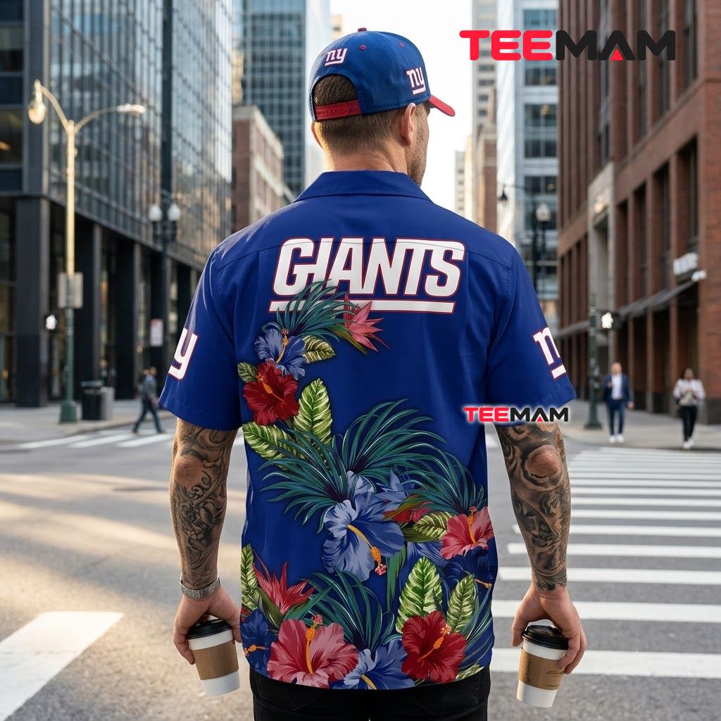 New York Giants Hawaiian Shirt Custom Name Hibiscus Version 3 New York Giants Hawaiian Shirt Custom Name Hibiscus Version 3
