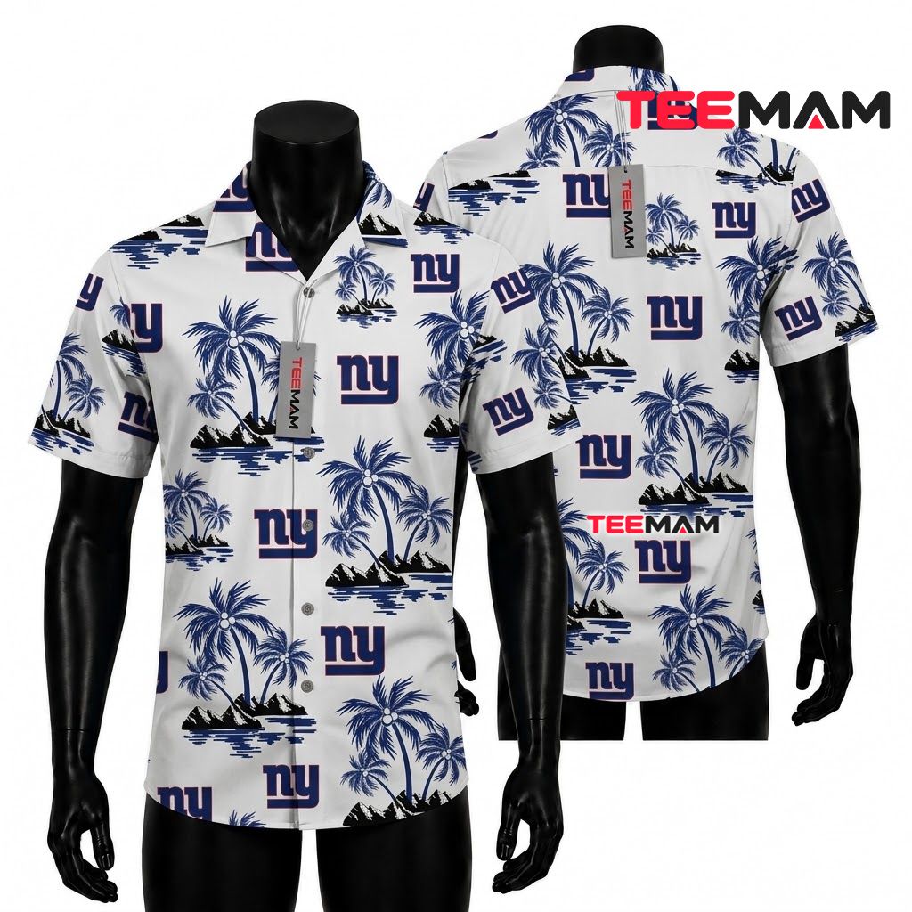 New York Giants Hawaiian Shirt Custom Name Palm Island Front
