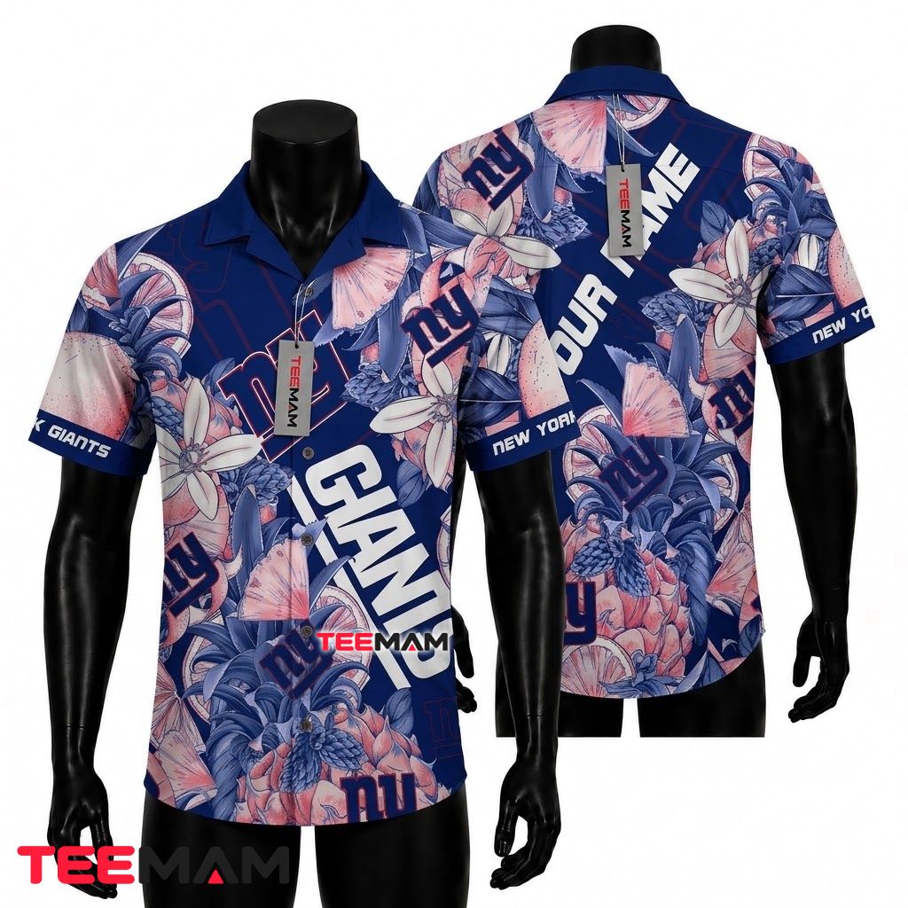 New York Giants Hawaiian Shirt Custom Name Pineapple Beach Front