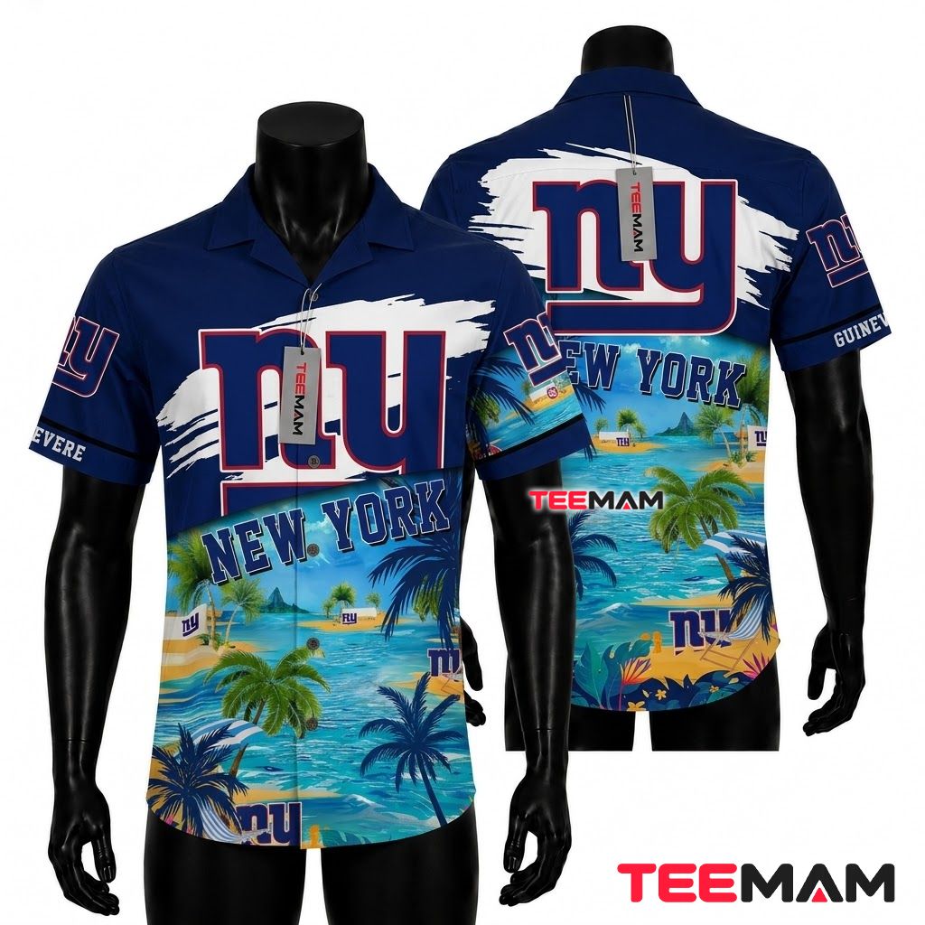 New York Giants Hawaiian Shirt Custom Name Hibiscus New York Giants Hawaiian Shirt Custom Name Hibiscus