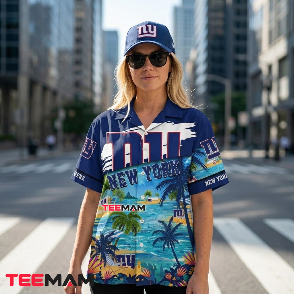 New York Giants Hawaiian Shirt Custom Name Tropical Island Beach Back New York Giants Hawaiian Shirt Custom Name Tropical Island Beach Back