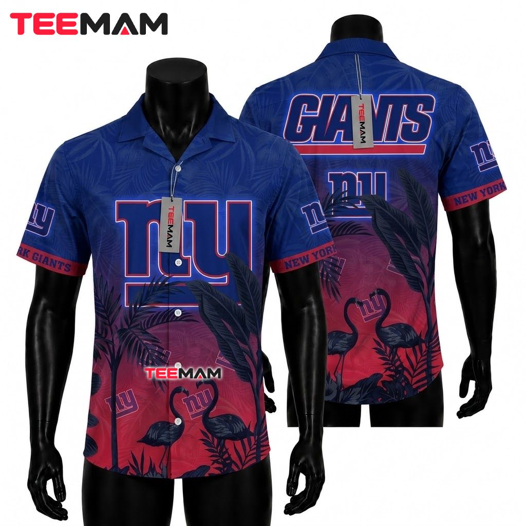 New York Giants Hawaiian Shirt Custom Name Hibiscus New York Giants Hawaiian Shirt Custom Name Hibiscus