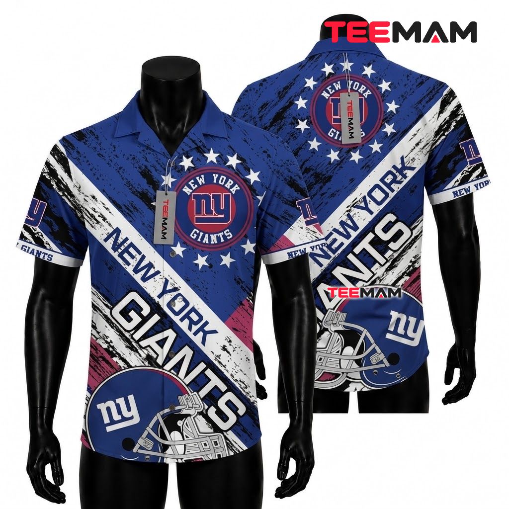 New York Giants Hawaiian Shirt Helmet Stars Front