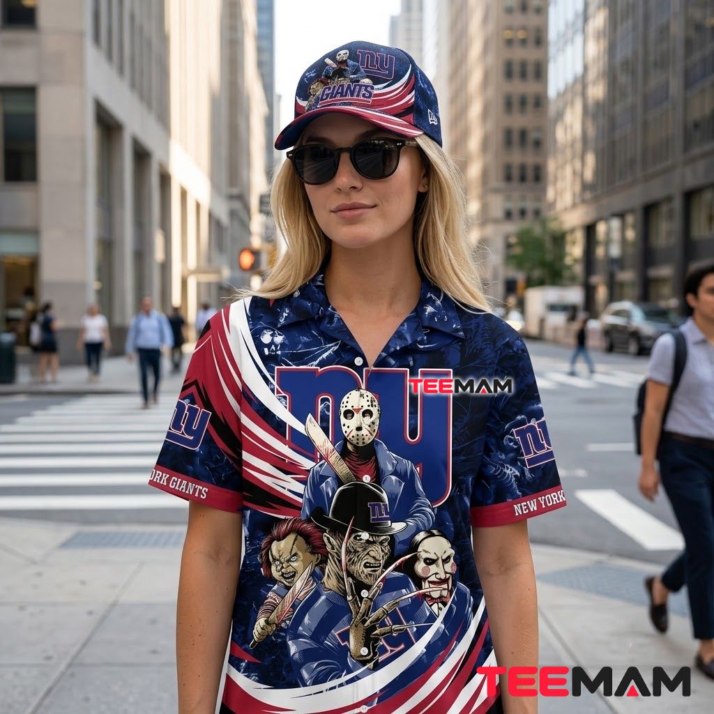 New York Giants Hawaiian Shirt Horror Characters Back New York Giants Hawaiian Shirt Horror Characters Back