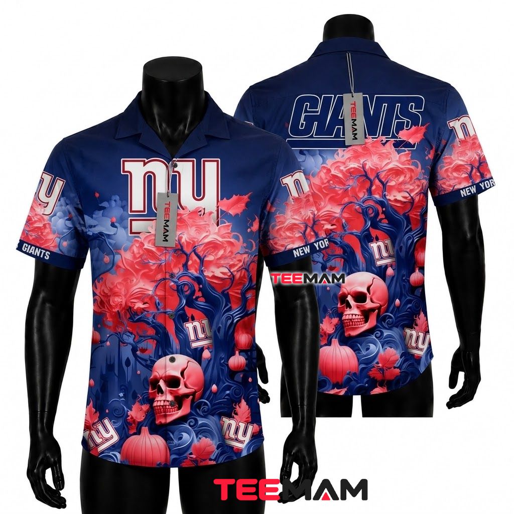 New York Giants Hawaiian Shirt Skull Pumpkin Front