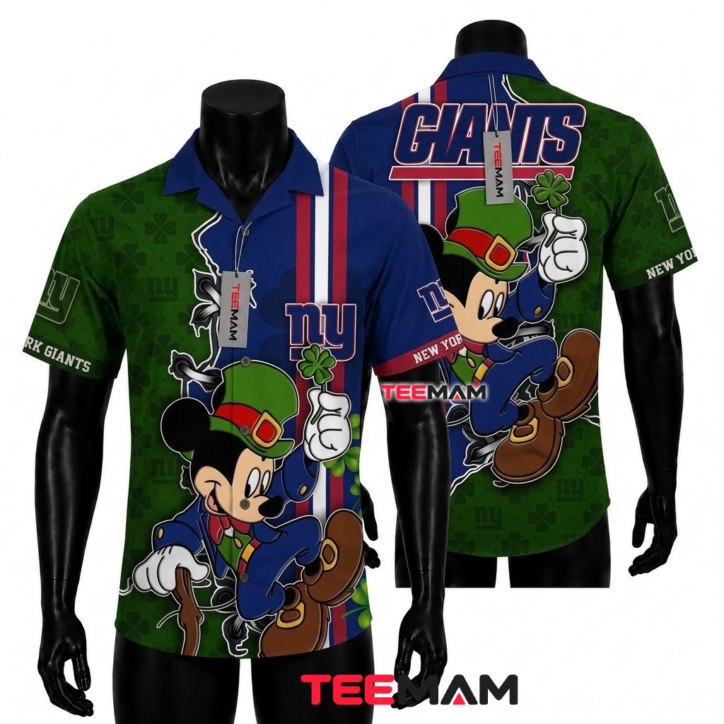New York Giants Hawaiian Shirt St Patrick Mickey Mouse Front