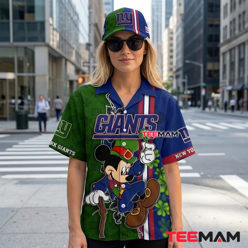 New York Giants Hawaiian Shirt St Patrick Mickey Mouse Back New York Giants Hawaiian Shirt St Patrick Mickey Mouse Back