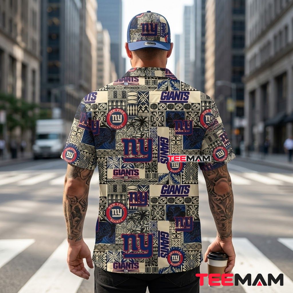New York Giants Hawaiian Shirt Tribal Patchwork Version 3 New York Giants Hawaiian Shirt Tribal Patchwork Version 3