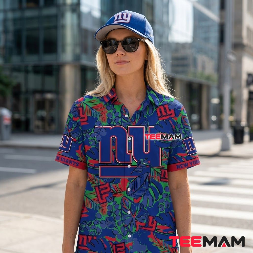New York Giants Hawaiian Shirt Tropical Floral Back New York Giants Hawaiian Shirt Tropical Floral Back