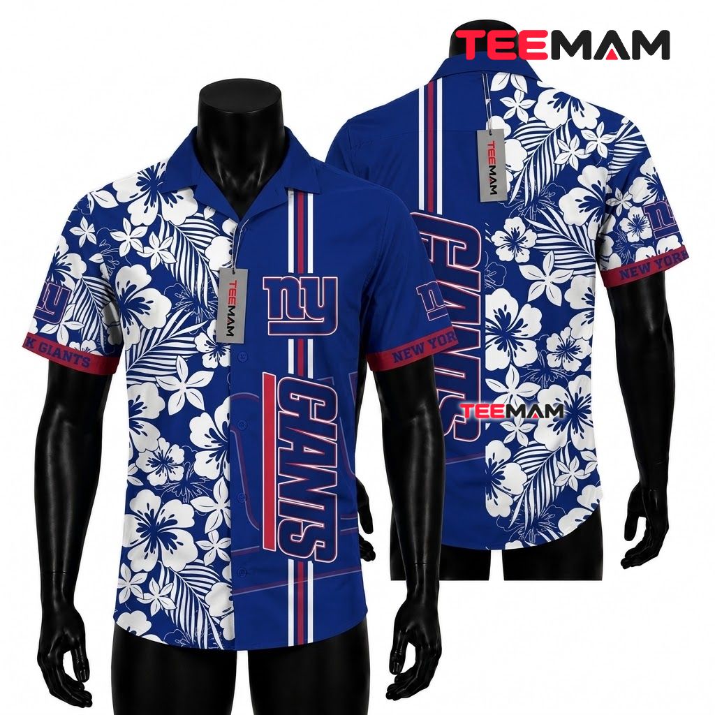 New York Giants Hawaiian Shirt Tribal Patchwork New York Giants Hawaiian Shirt Tribal Patchwork