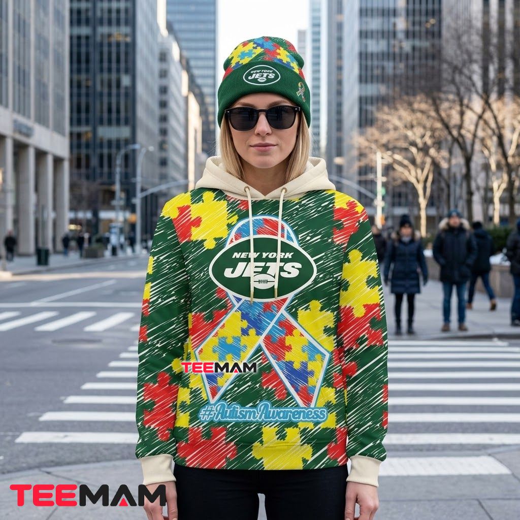 New York Jets 3D Hoodie Autism Awareness Puzzle Ribbon Back New York Jets 3D Hoodie Autism Awareness Puzzle Ribbon Back