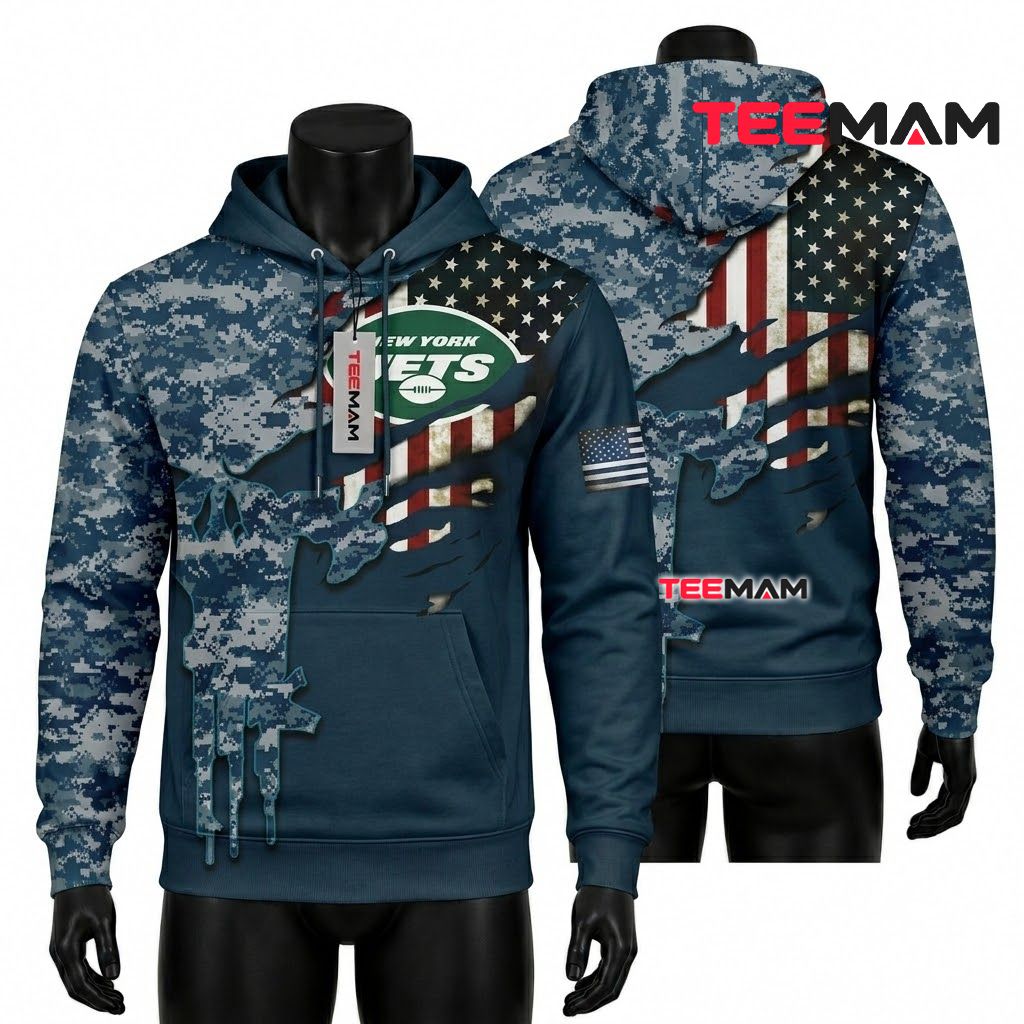 New York Jets 3D Hoodie Digital Camo Skull Patriotic Front