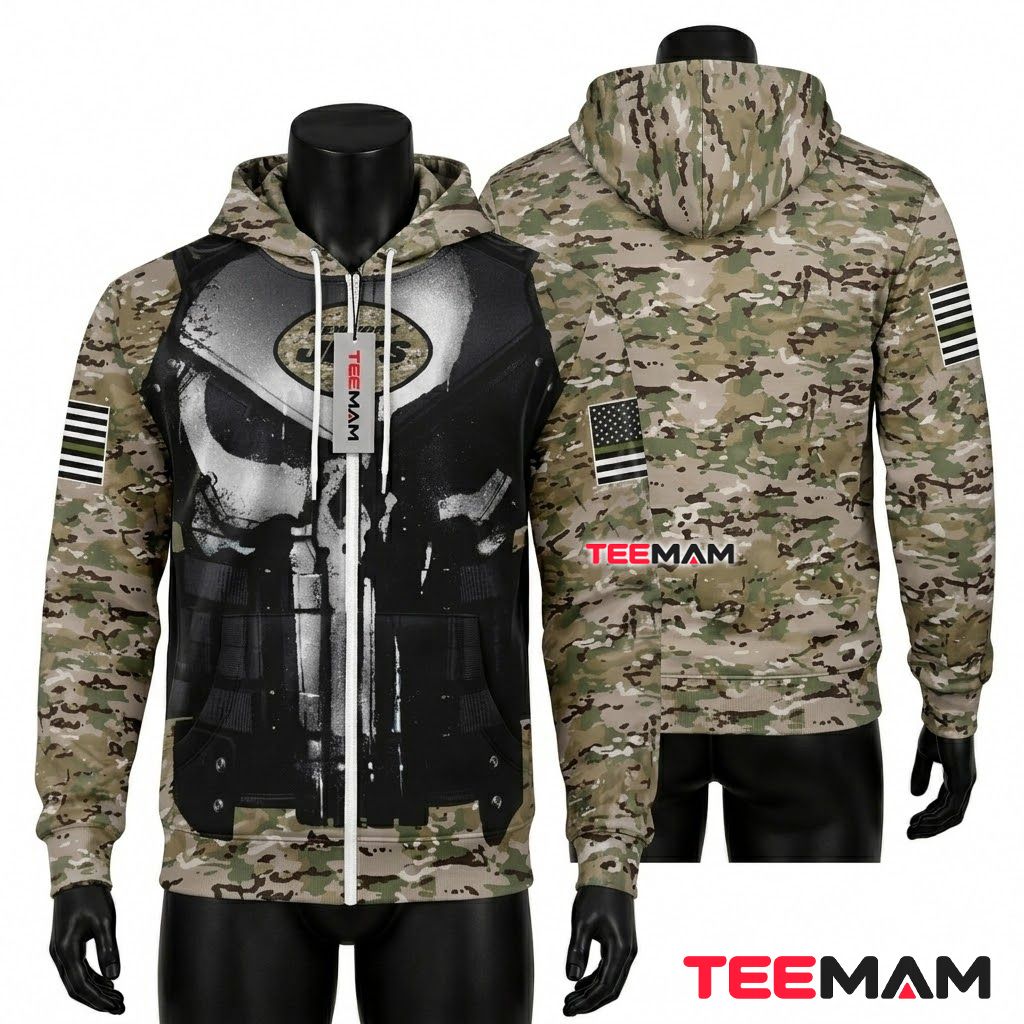 New York Jets 3D Hoodie Military Skull Armor Vest Front