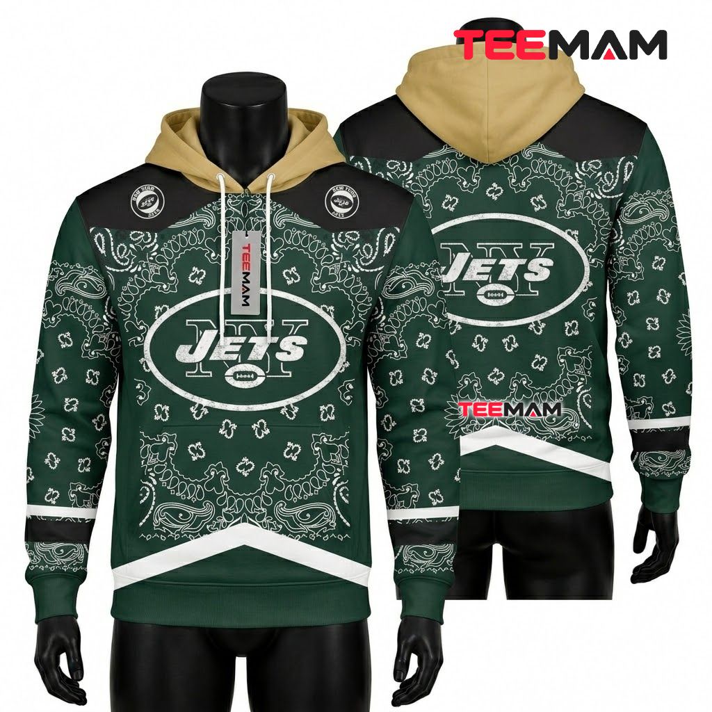 New York Jets 3D Hoodie Paisley Bandana Print Design Front