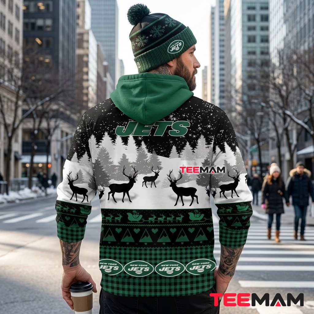 New York Jets 3D Hoodie Reindeer Snowy Forest Christmas Version 3 New York Jets 3D Hoodie Reindeer Snowy Forest Christmas Version 3