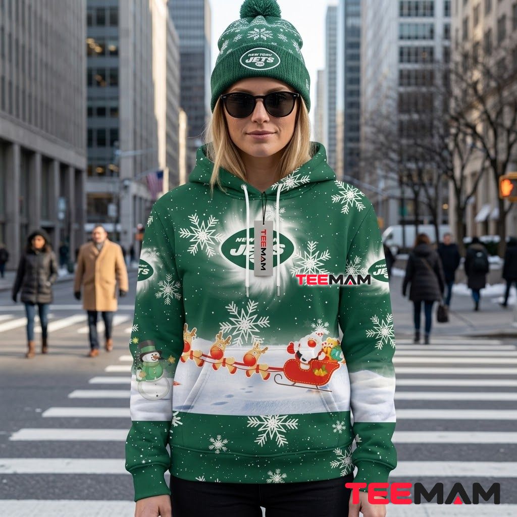 New York Jets 3D Hoodie Santa Sleigh Snowflake Christmas Back New York Jets 3D Hoodie Santa Sleigh Snowflake Christmas Back