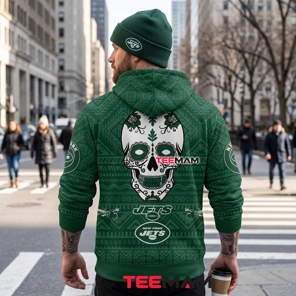 New York Jets 3D Hoodie Sugar Skull Aztec Pattern Version 3 New York Jets 3D Hoodie Sugar Skull Aztec Pattern Version 3