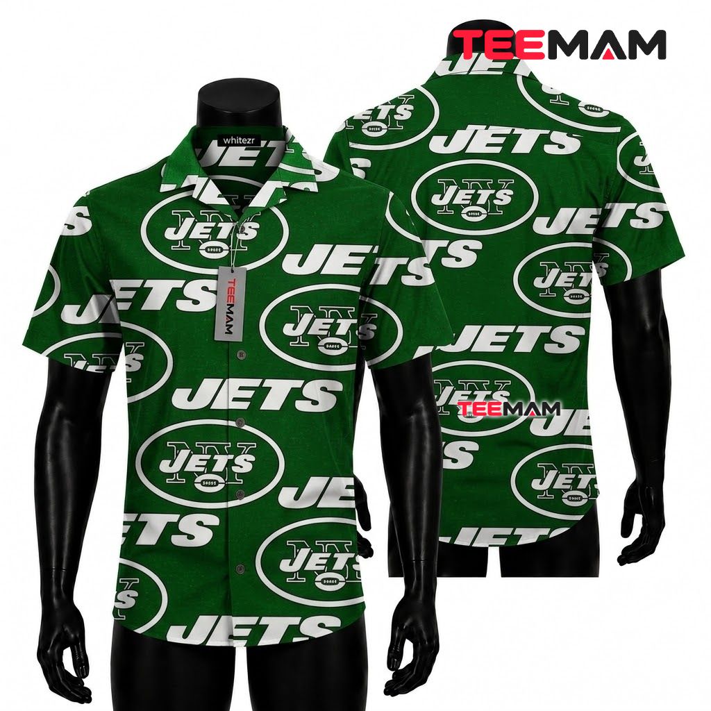 New York Jets Aloha Shirt Logo Pattern Front