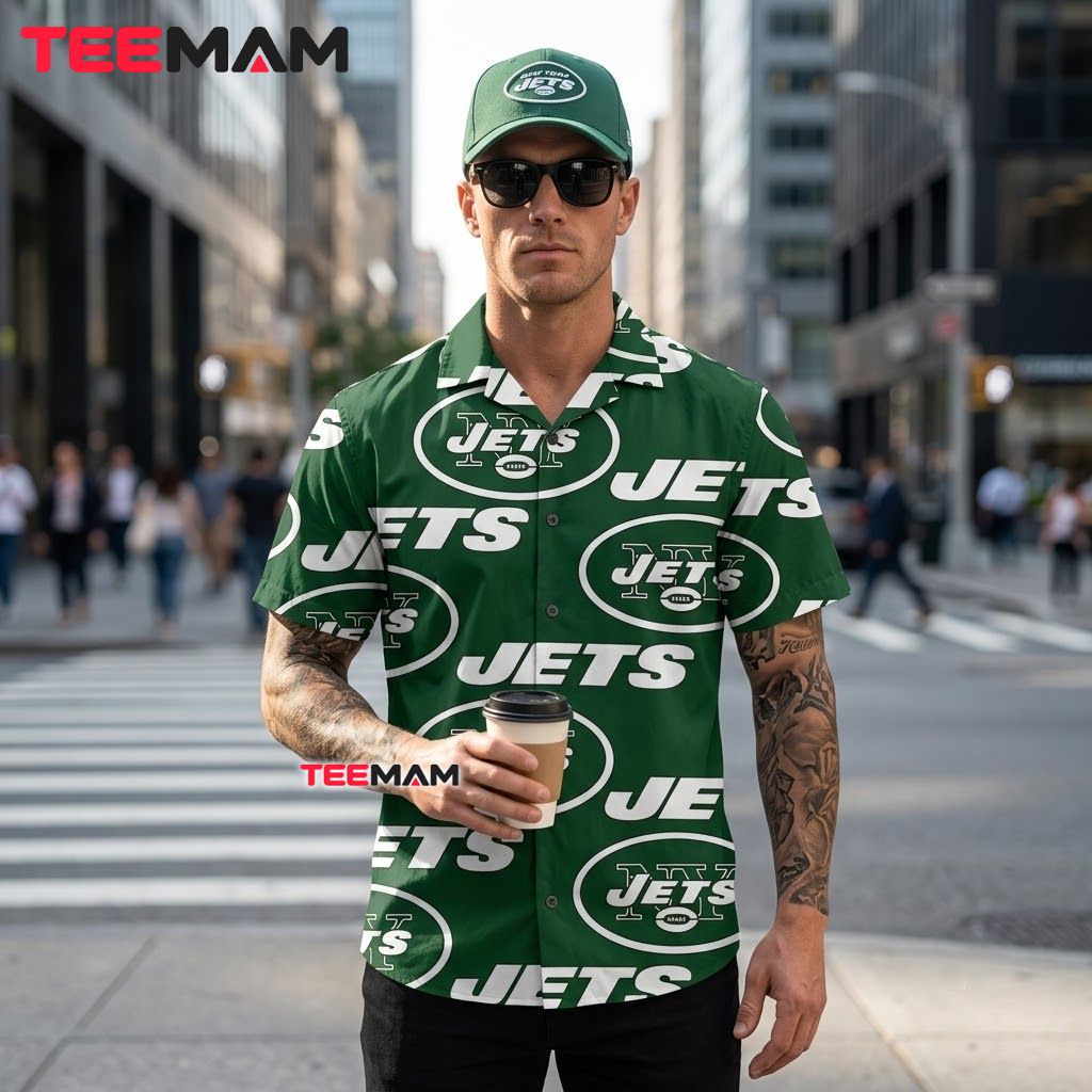 New York Jets Aloha Shirt Logo Pattern Back New York Jets Aloha Shirt Logo Pattern Back
