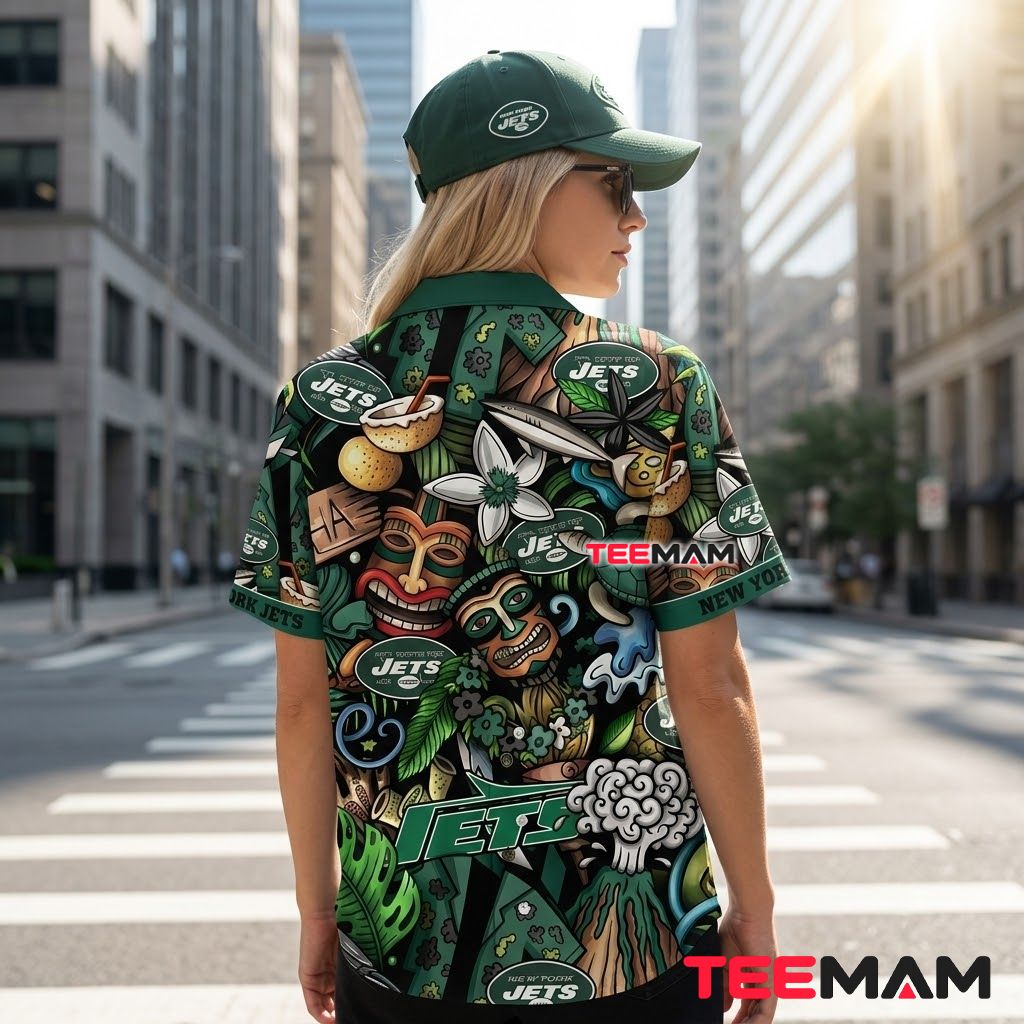 New York Jets Aloha Shirt Tiki Jungle Version 3 New York Jets Aloha Shirt Tiki Jungle Version 3