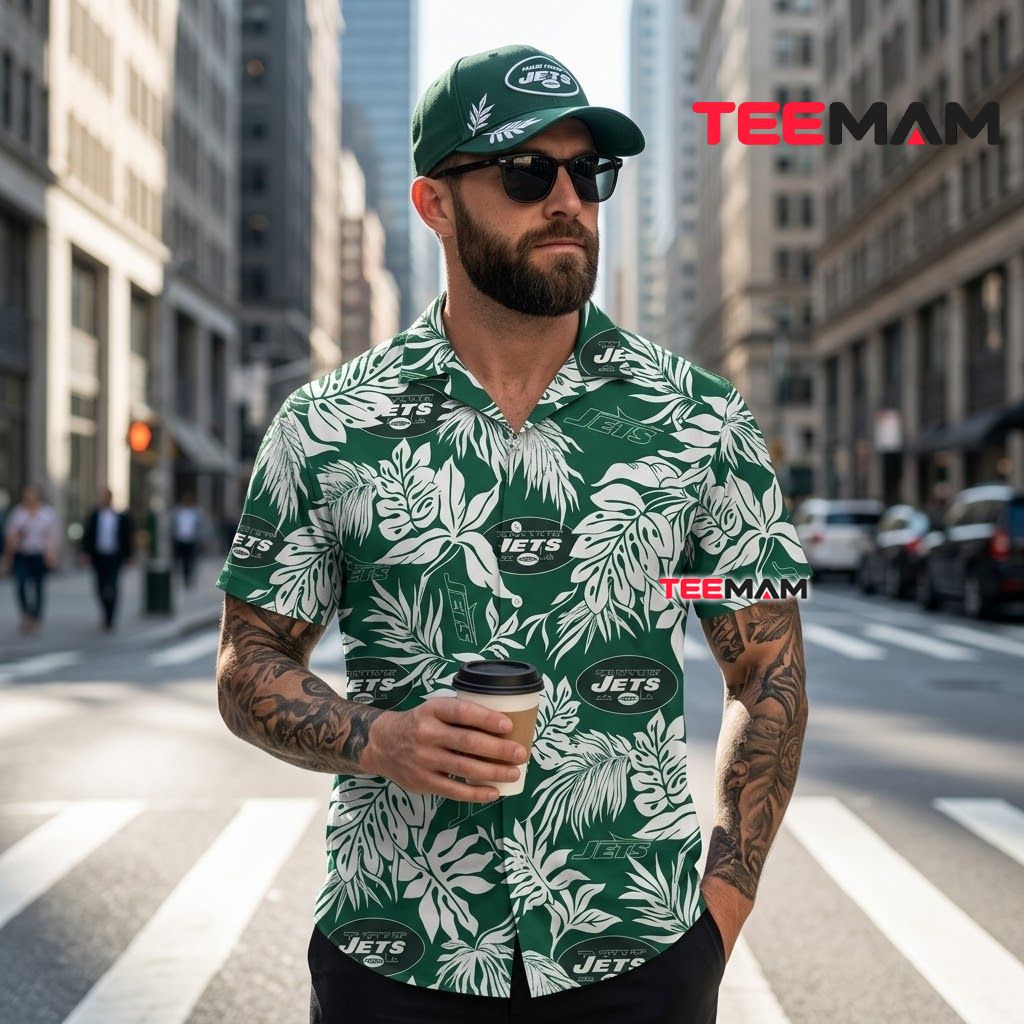 New York Jets Aloha Shirt White Botanical Back New York Jets Aloha Shirt White Botanical Back