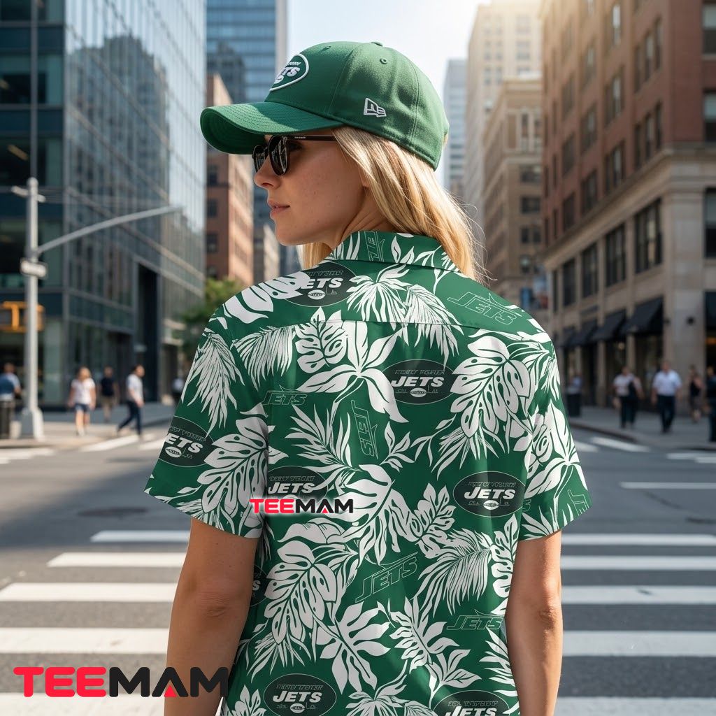 New York Jets Aloha Shirt White Botanical Version 3 New York Jets Aloha Shirt White Botanical Version 3