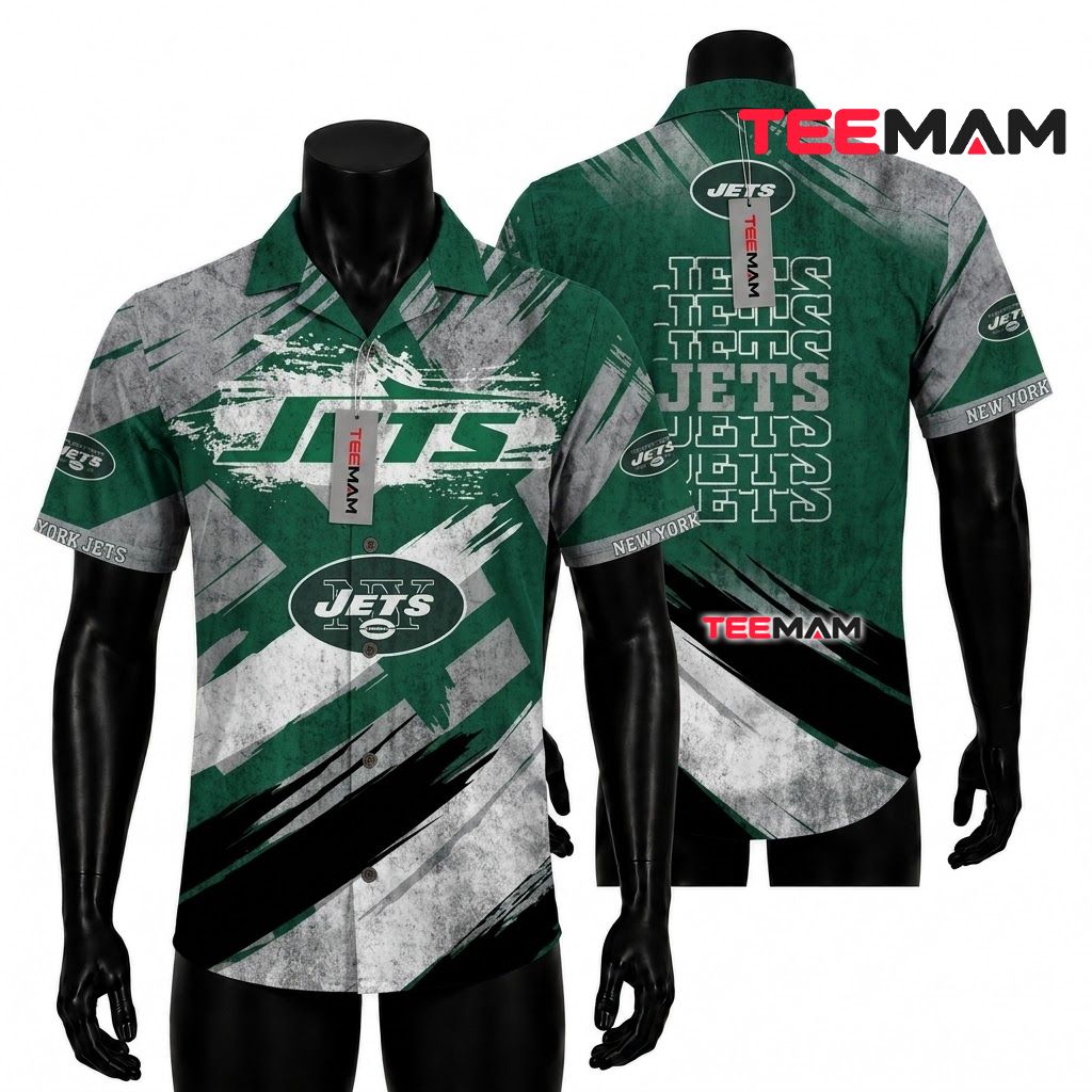 New York Jets Button Up Shirt Grunge Brushstroke Front